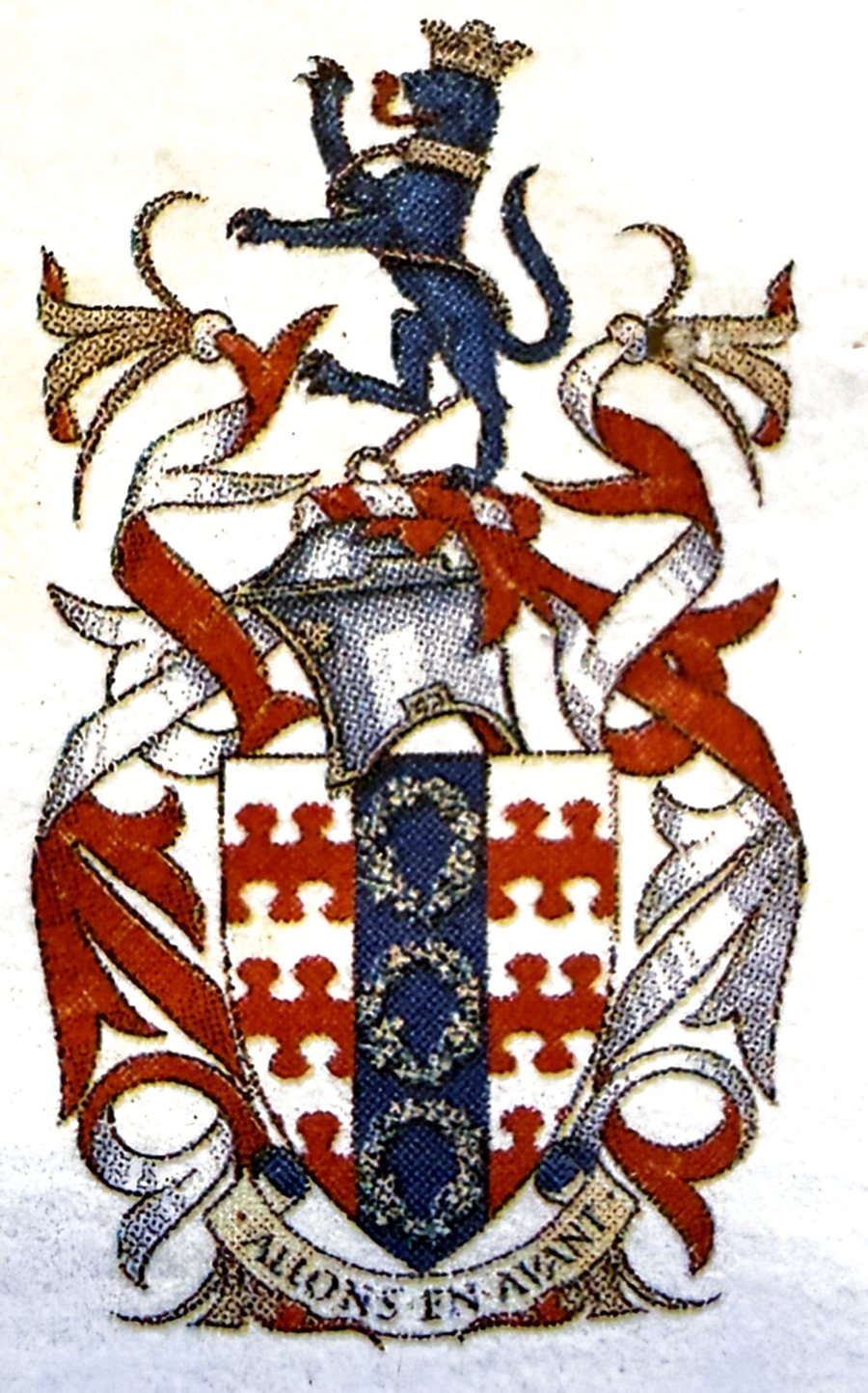 The arms of the Melbourne Dammerys, from Ted Dammery's papers: motto Allons en Avant