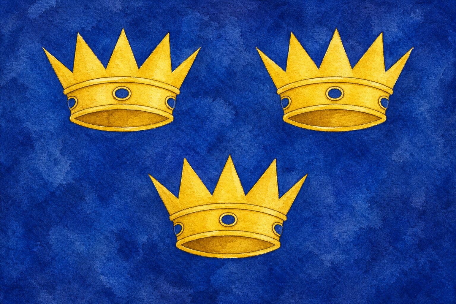 The Irish Crowns (a modern interpretation of the medieval arms of Ireland, adapted from the arms of Munster). Image: © Aynsley Damery, 2026