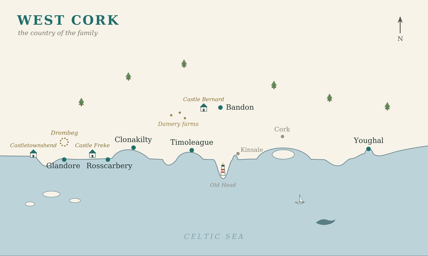West Cork hand-drawn illustrative map. Image © Aynsley Damery, 2026